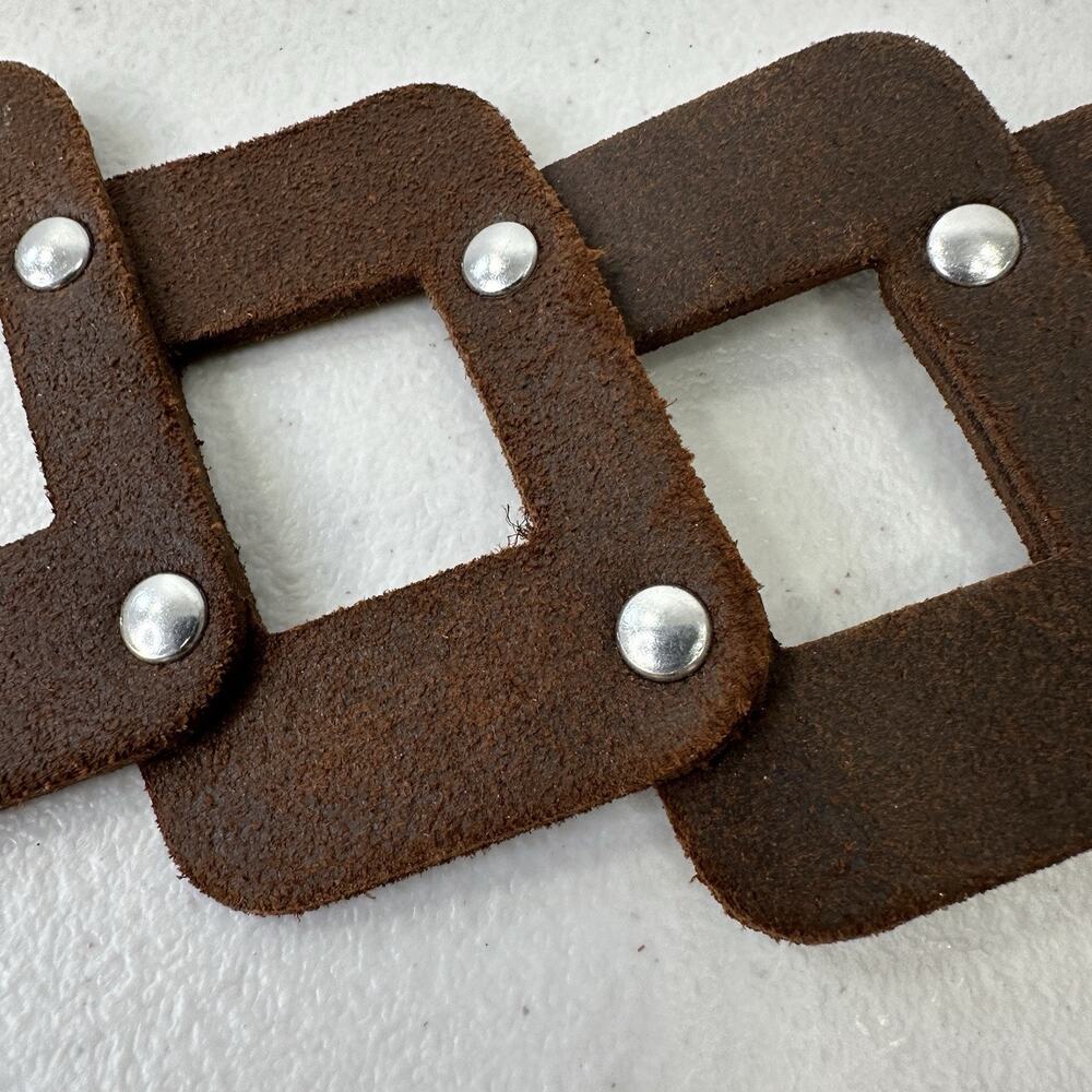 Rustic Leather Riveted Rectangle Open Square Patt… - image 7